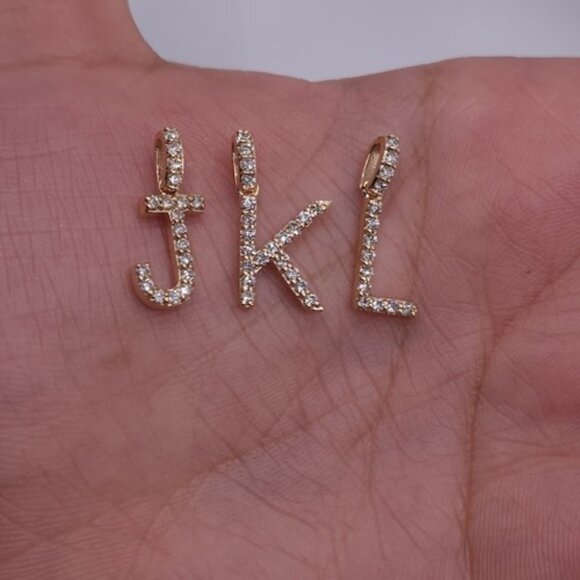 14Kt Gold Initial Letter 0.36 Ct Lab Grown Diamond Pendant - Picture 4 of 10